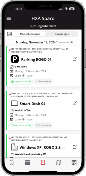 HXA Sparo - Meine Buchungsübersicht