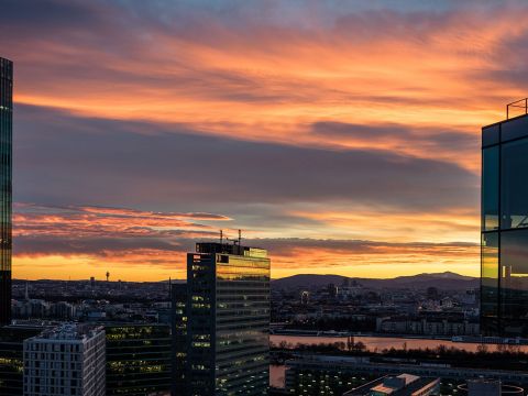 Skyline von Wien bei Sonnenuntergang