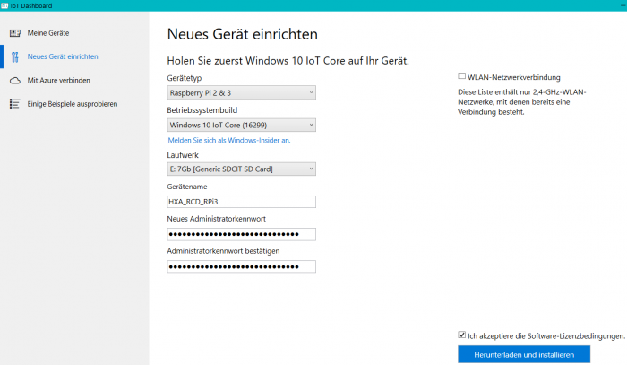 Neues Gerät über das Microsoft IoT Dashboard einrichten