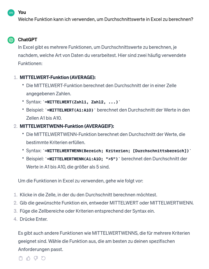 Entdecken von Funktionen und Formeln in Microsoft Excel mit ChatGPT.