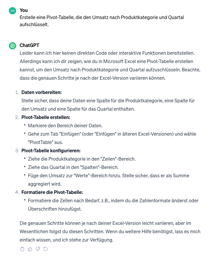 Pivot-Tabellen mit ChatGPT erstellen.